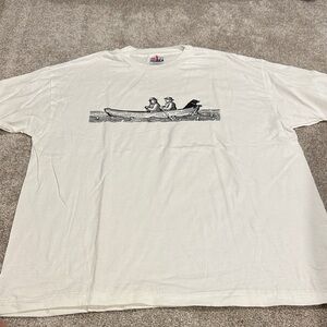 The Black Dog 1995 White Graphic T-Shirt with Canoe Print. New without tag.